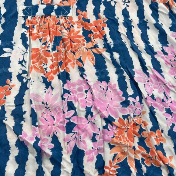 Ruby Rd. Floral Striped Blouse Navy Blue Pink Orange Size Large - Picture 2 of 7